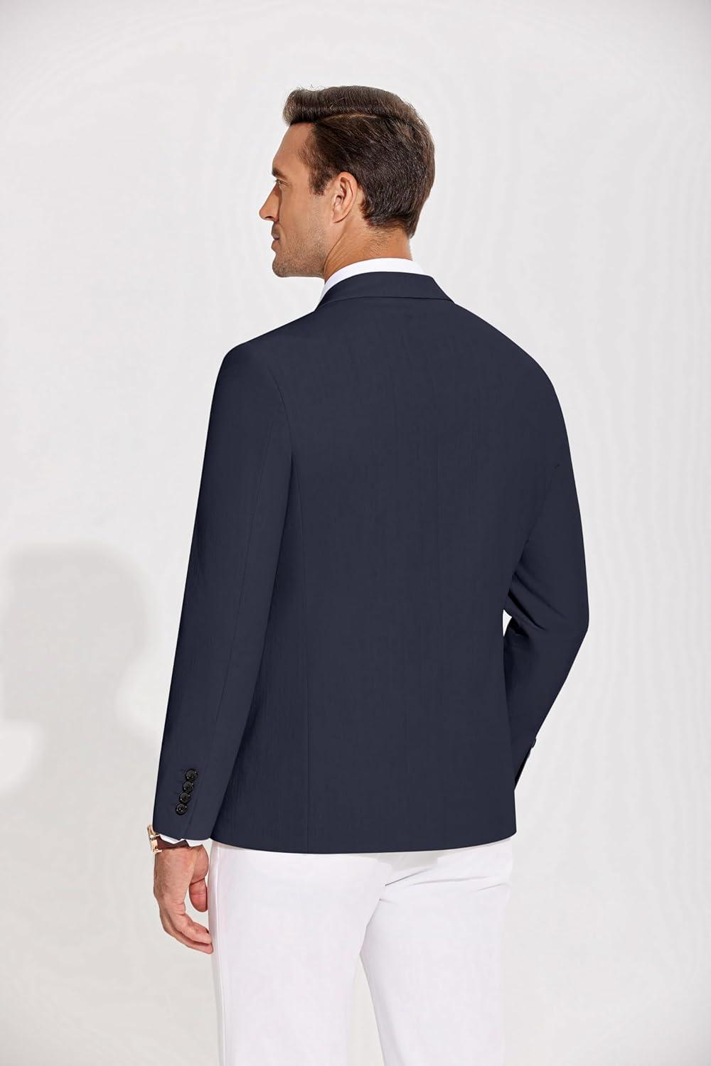 imageCOOFANDY Mens Casual Blazer Lightweight Slim Fit Suit Jacket Two Button Cotton Sport CoatsNavy Blue