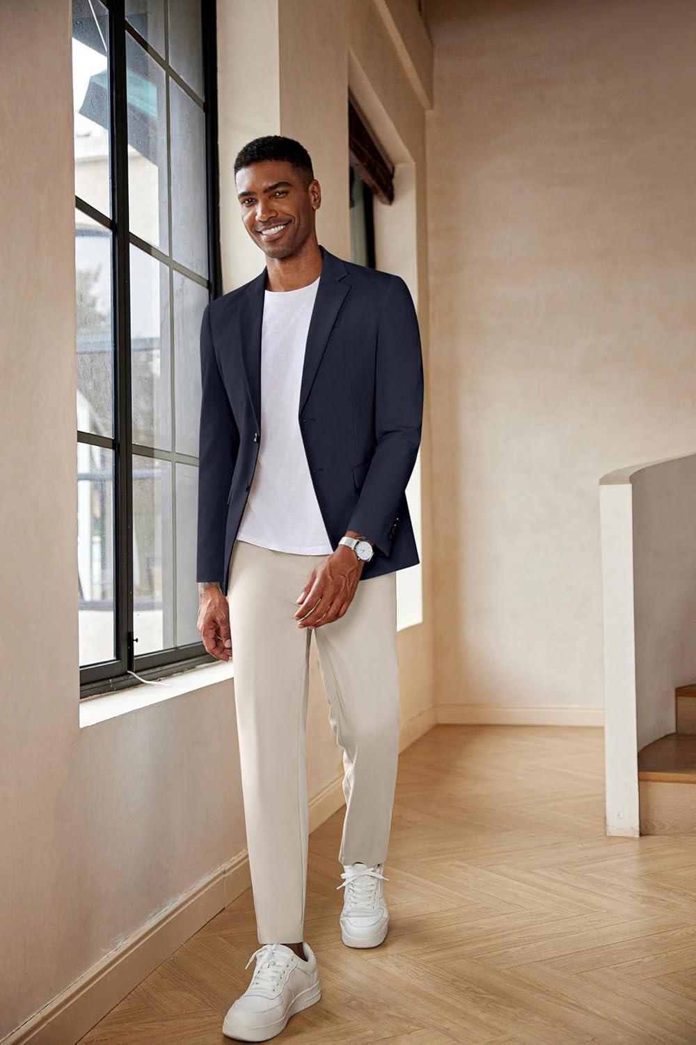 imageCOOFANDY Mens Casual Blazer Lightweight Slim Fit Suit Jacket Two Button Cotton Sport CoatsNavy Blue