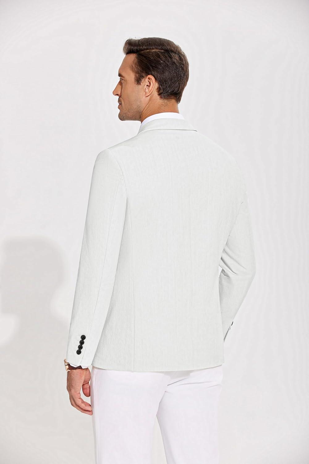 imageCOOFANDY Mens Casual Blazer Lightweight Slim Fit Suit Jacket Two Button Cotton Sport CoatsWhite