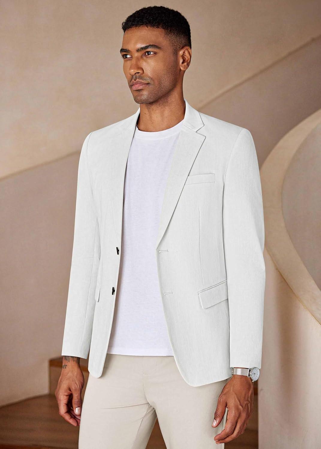 imageCOOFANDY Mens Casual Blazer Lightweight Slim Fit Suit Jacket Two Button Cotton Sport CoatsWhite