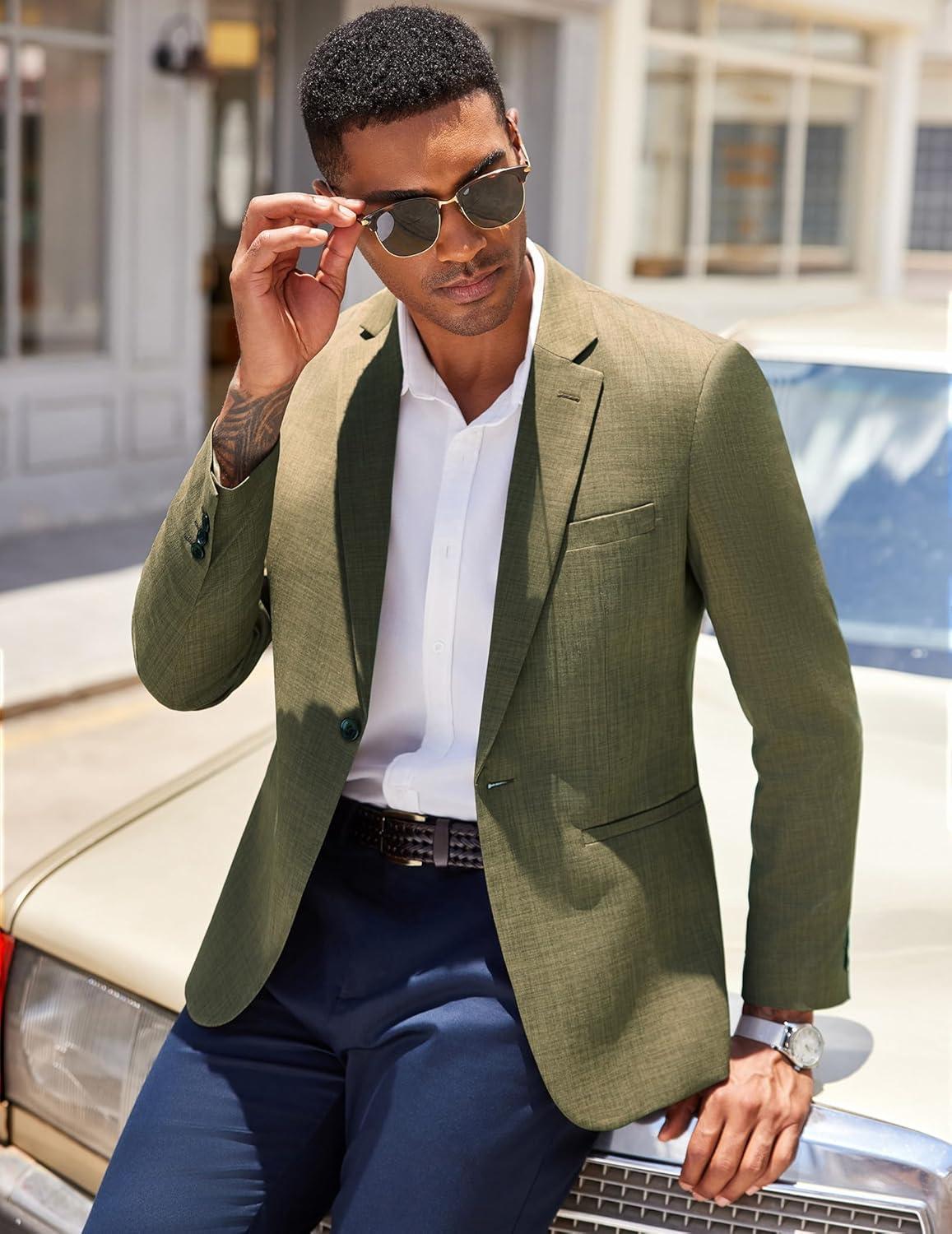 imageCOOFANDY Mens Casual Blazer Slim Fit Lightweight Sport Coat One Button Suit JacketDark Green