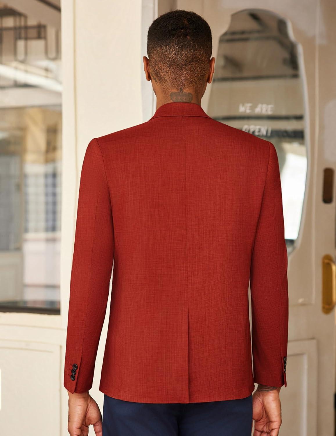 imageCOOFANDY Mens Casual Blazer Slim Fit Lightweight Sport Coat One Button Suit JacketDark Red