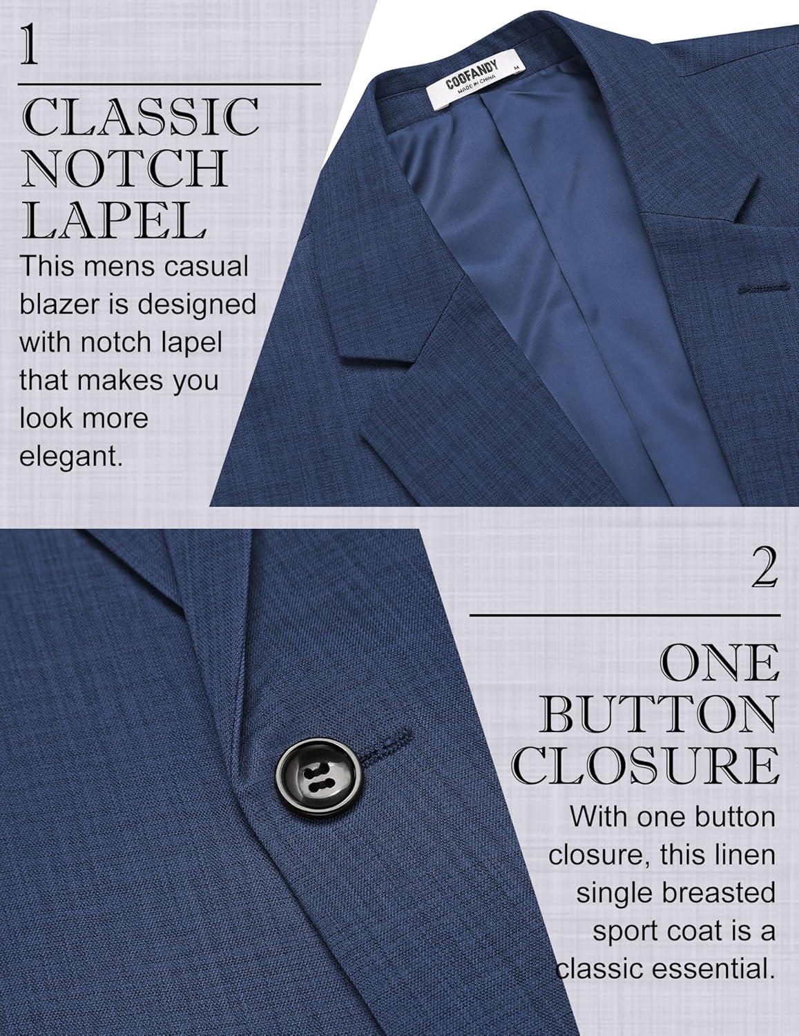 imageCOOFANDY Mens Casual Blazer Slim Fit Lightweight Sport Coat One Button Suit JacketNavy