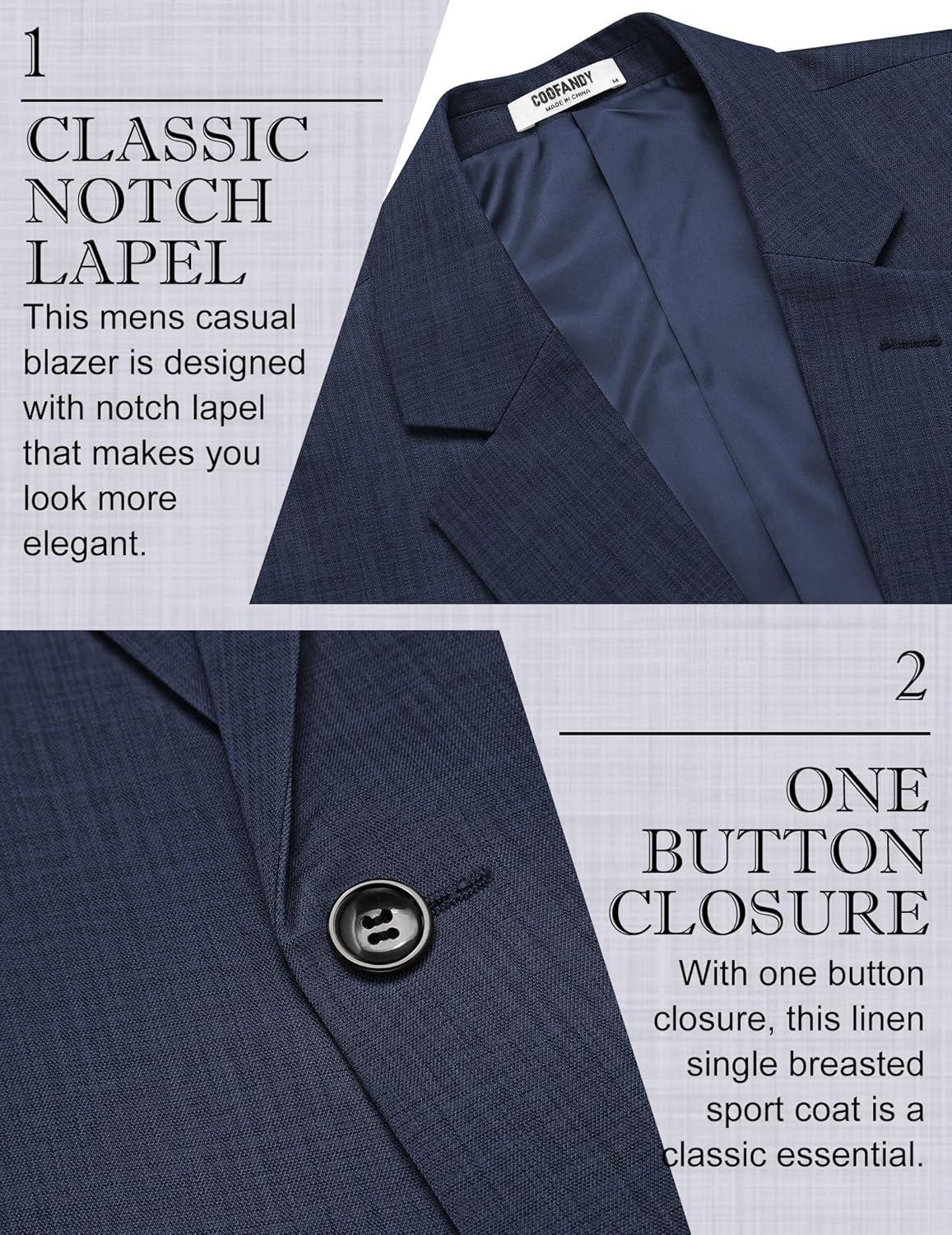 imageCOOFANDY Mens Casual Blazer Slim Fit Lightweight Sport Coat One Button Suit JacketNavy Blue