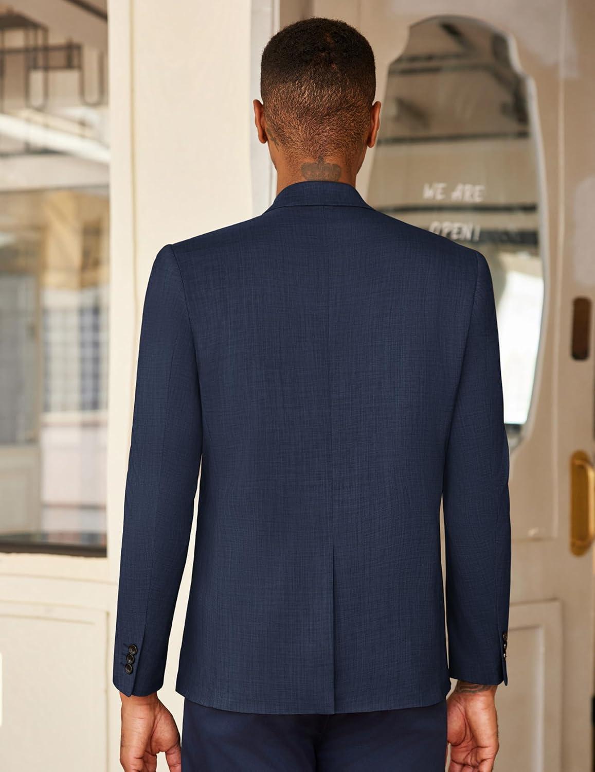 imageCOOFANDY Mens Casual Blazer Slim Fit Lightweight Sport Coat One Button Suit JacketNavy Blue