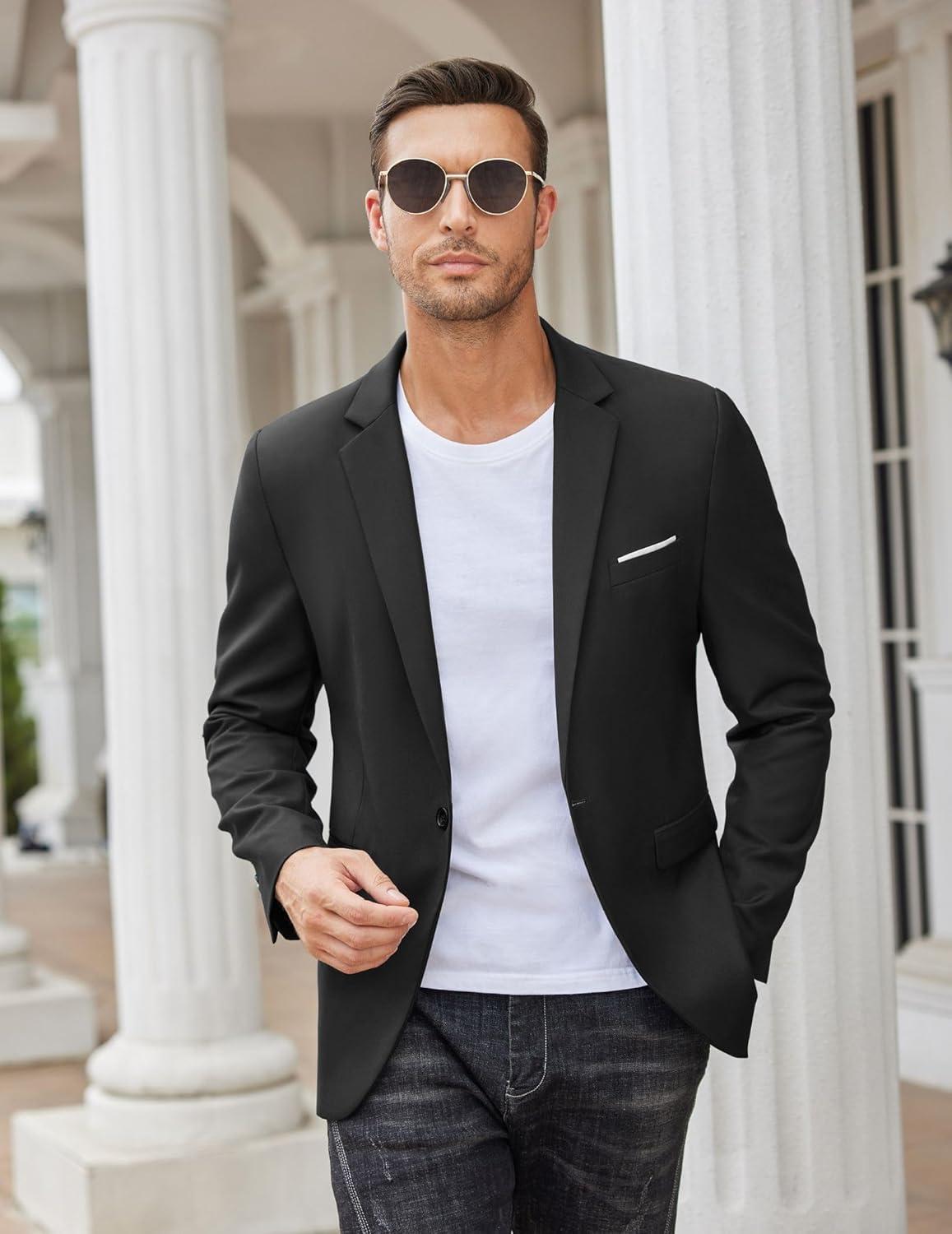 imageCOOFANDY Mens Casual Blazer Slim Fit Sport Coats One Button Business Suit JacketBlack