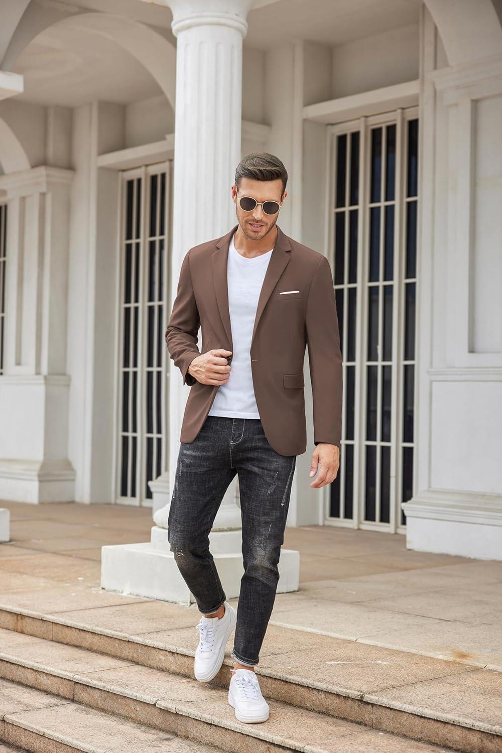 imageCOOFANDY Mens Casual Blazer Slim Fit Sport Coats One Button Business Suit JacketBrown