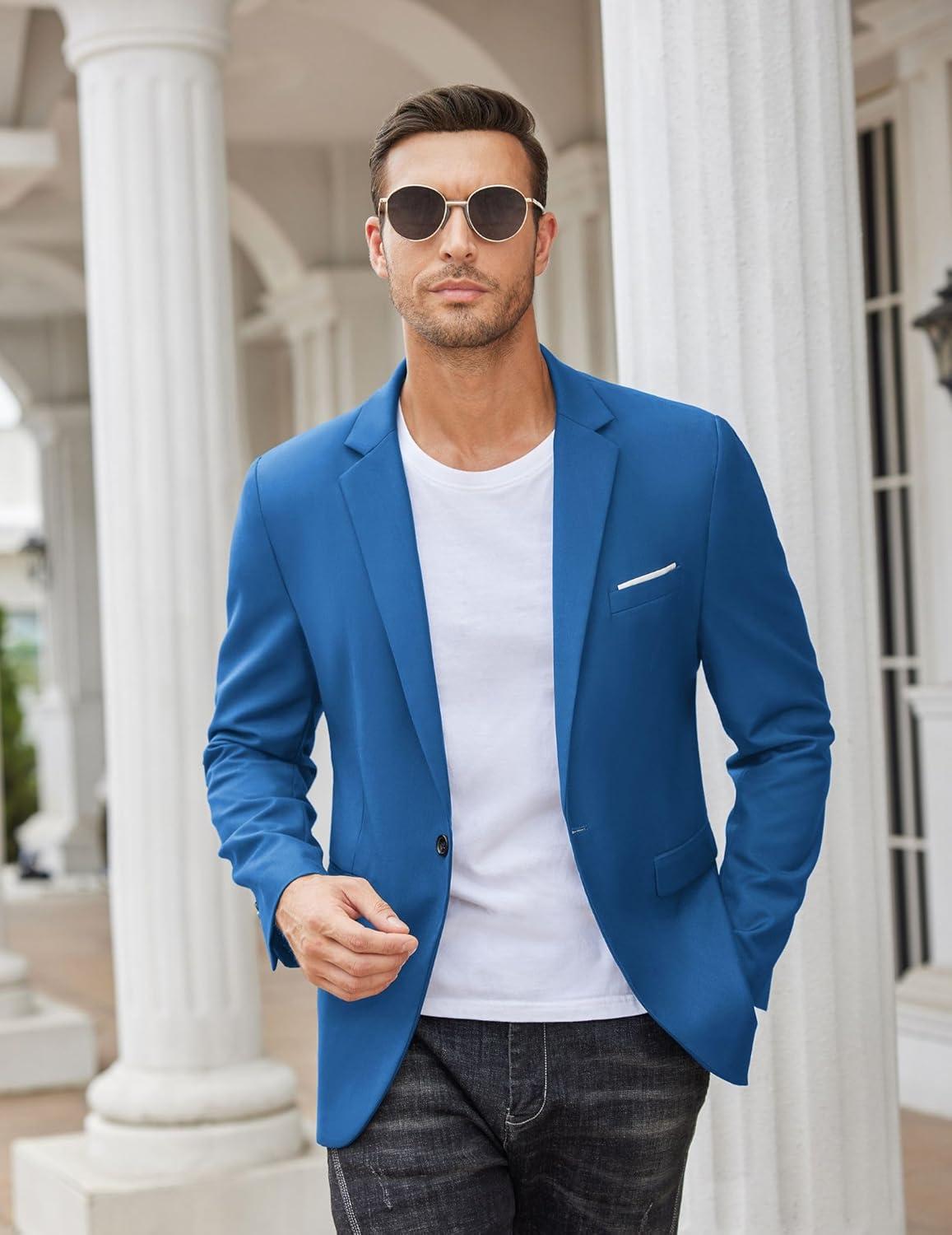 imageCOOFANDY Mens Casual Blazer Slim Fit Sport Coats One Button Business Suit JacketDark Blue