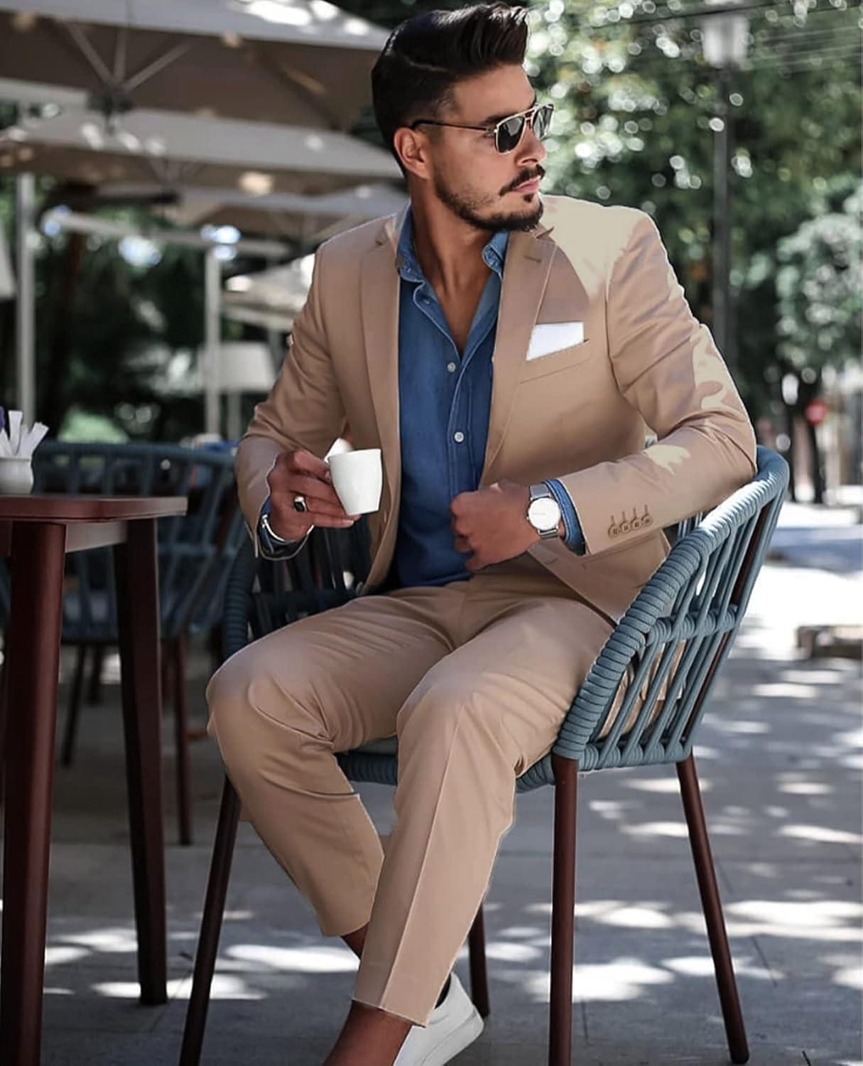 imageCOOFANDY Mens Casual Blazer Slim Fit Sport Coats One Button Business Suit JacketKhaki