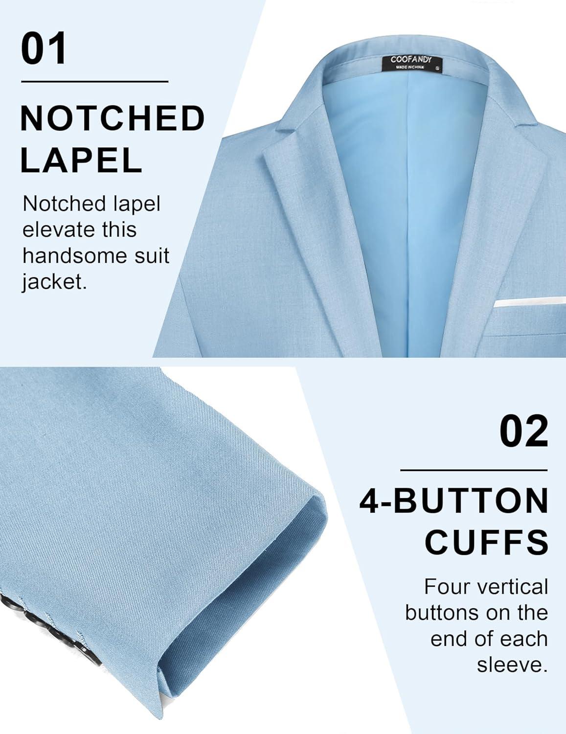 imageCOOFANDY Mens Casual Blazer Slim Fit Sport Coats One Button Business Suit JacketLight Blue