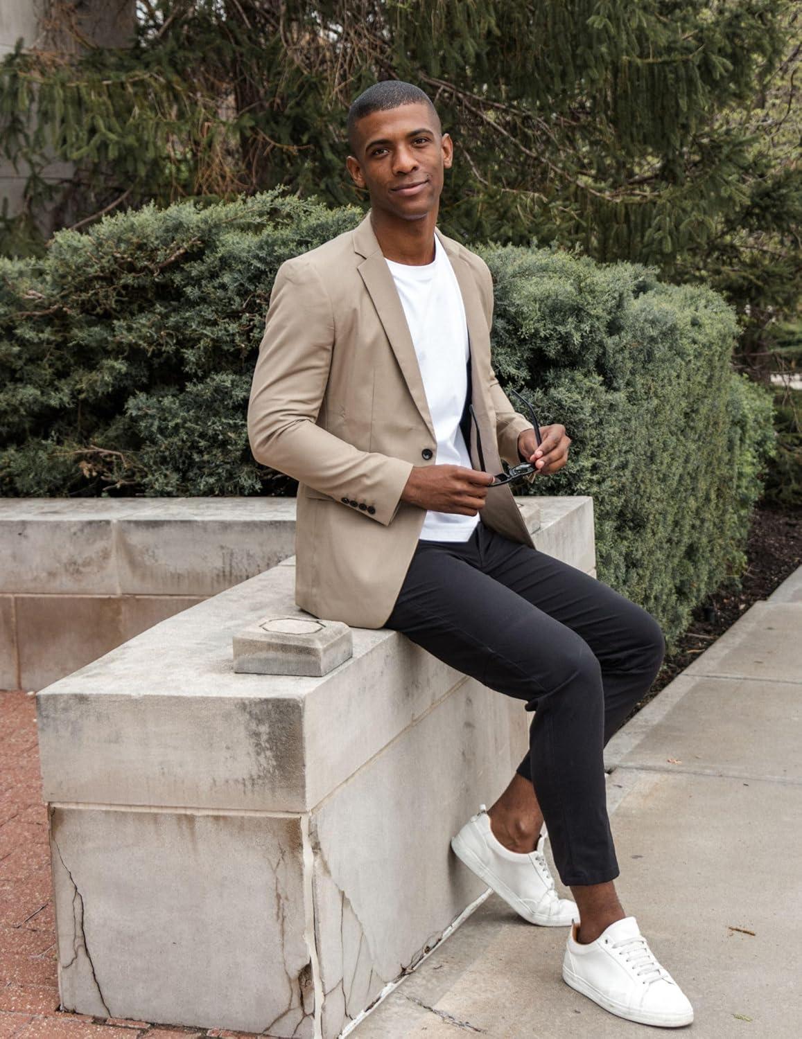 imageCOOFANDY Mens Casual Blazer Slim Fit Sport Coats One Button Business Suit JacketLight Khaki