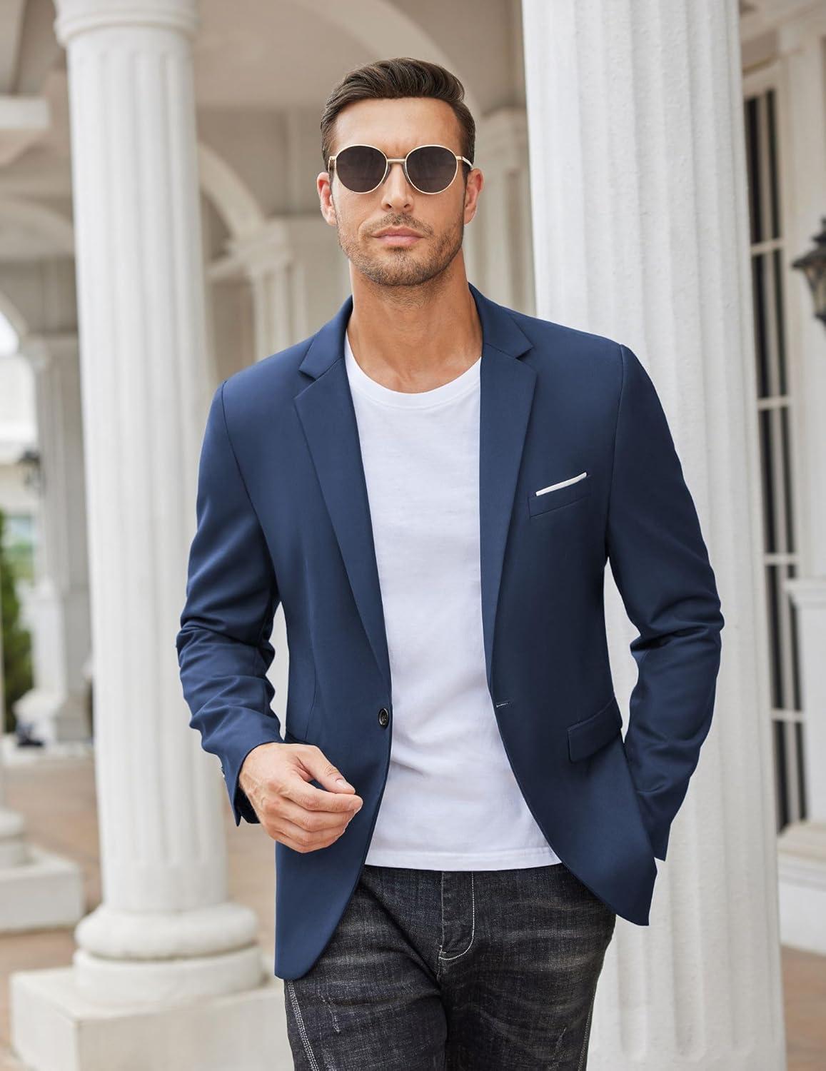 imageCOOFANDY Mens Casual Blazer Slim Fit Sport Coats One Button Business Suit JacketRoyal Blue