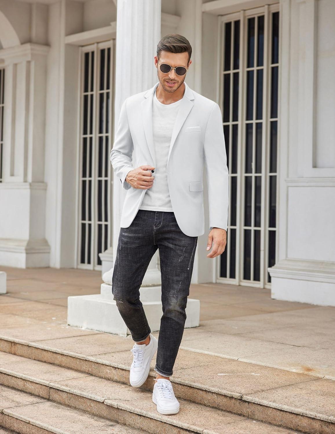 imageCOOFANDY Mens Casual Blazer Slim Fit Sport Coats One Button Business Suit JacketWhite