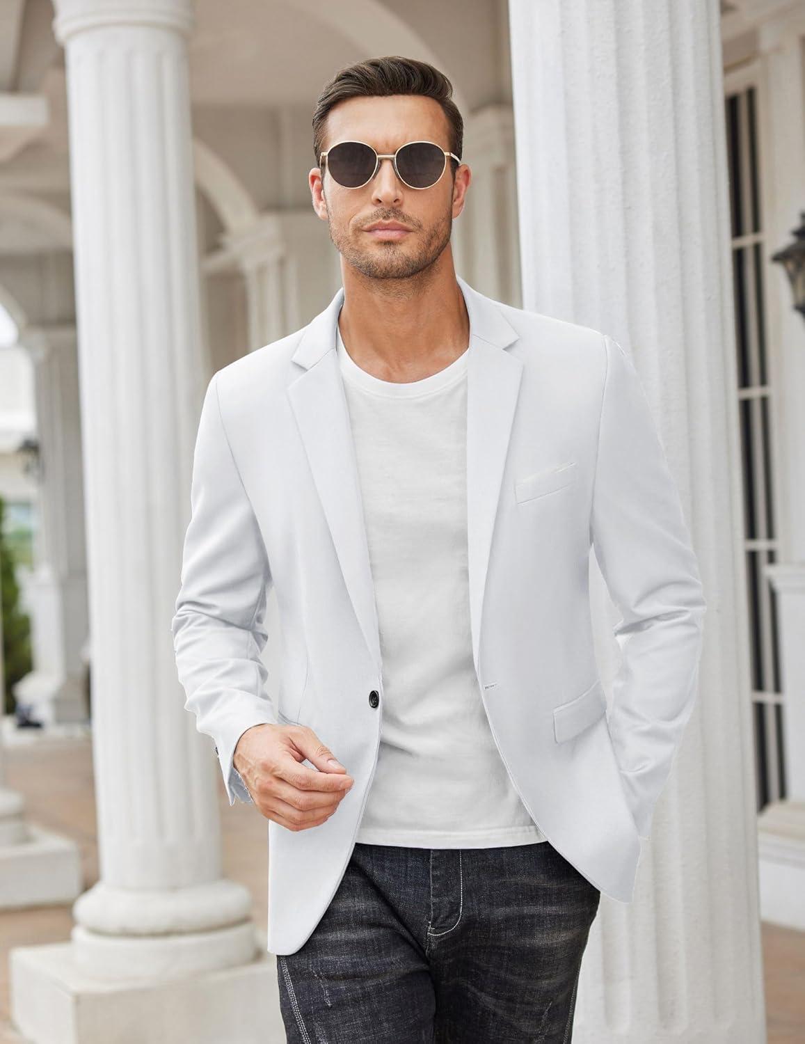 imageCOOFANDY Mens Casual Blazer Slim Fit Sport Coats One Button Business Suit JacketWhite
