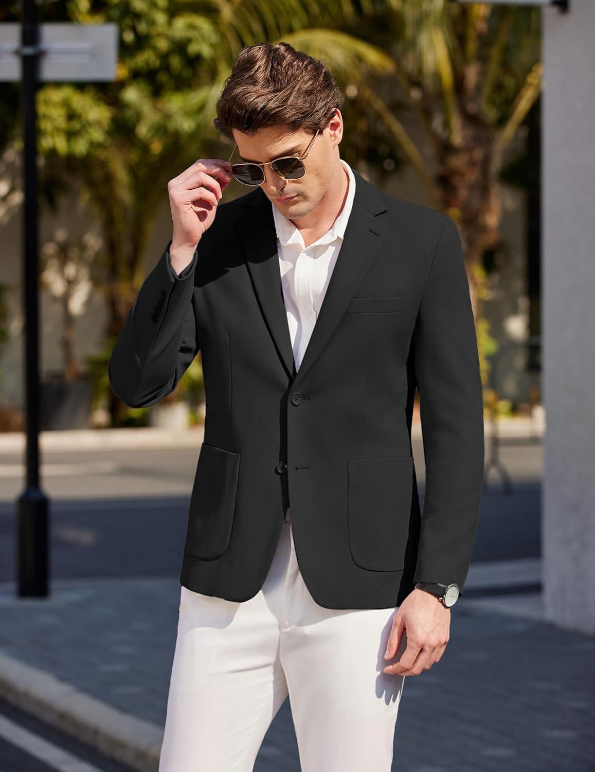 imageCOOFANDY Mens Casual Sport Coat Blazer Two Buttons Knit Lightweight Suit JacketsBlack