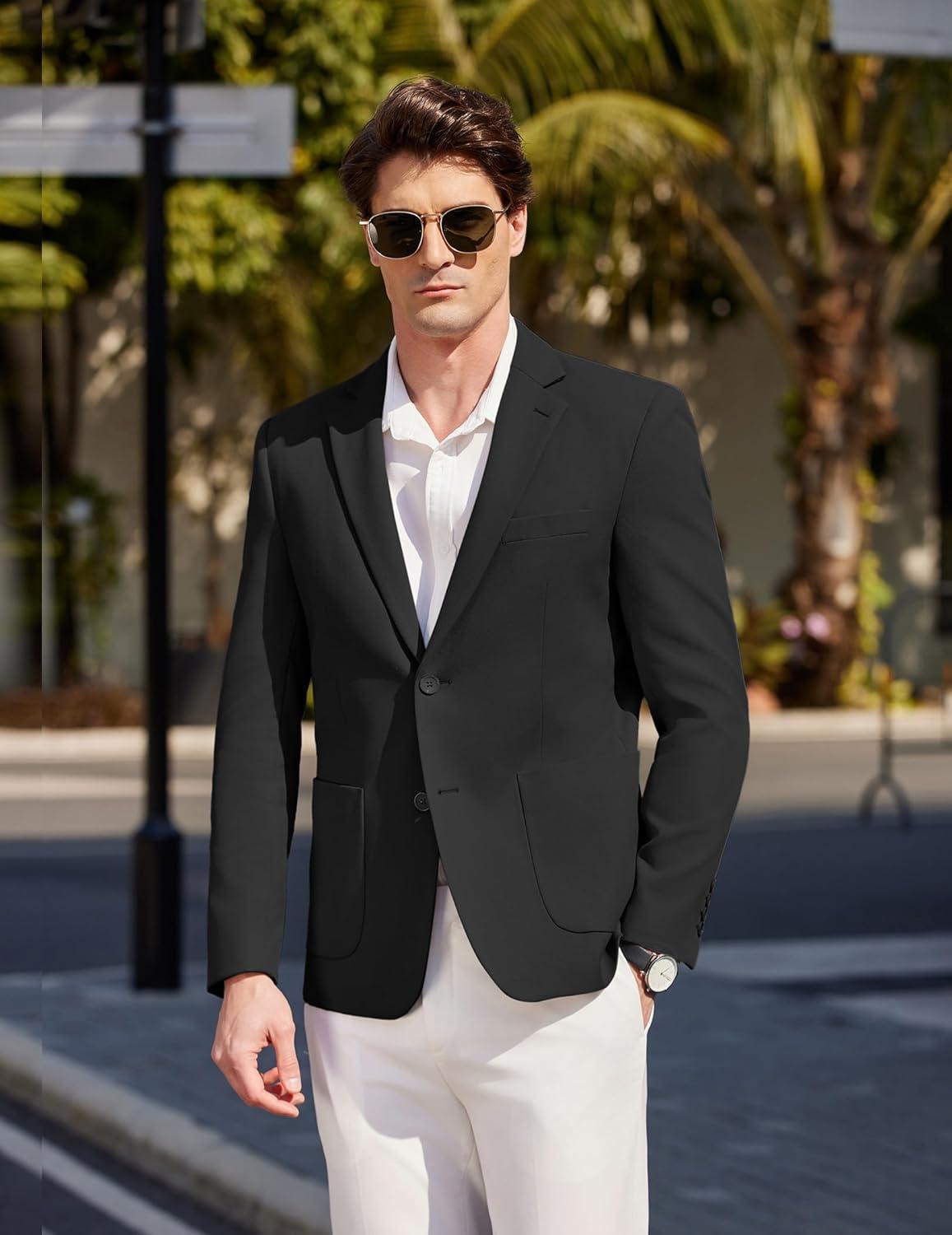 imageCOOFANDY Mens Casual Sport Coat Blazer Two Buttons Knit Lightweight Suit JacketsBlack