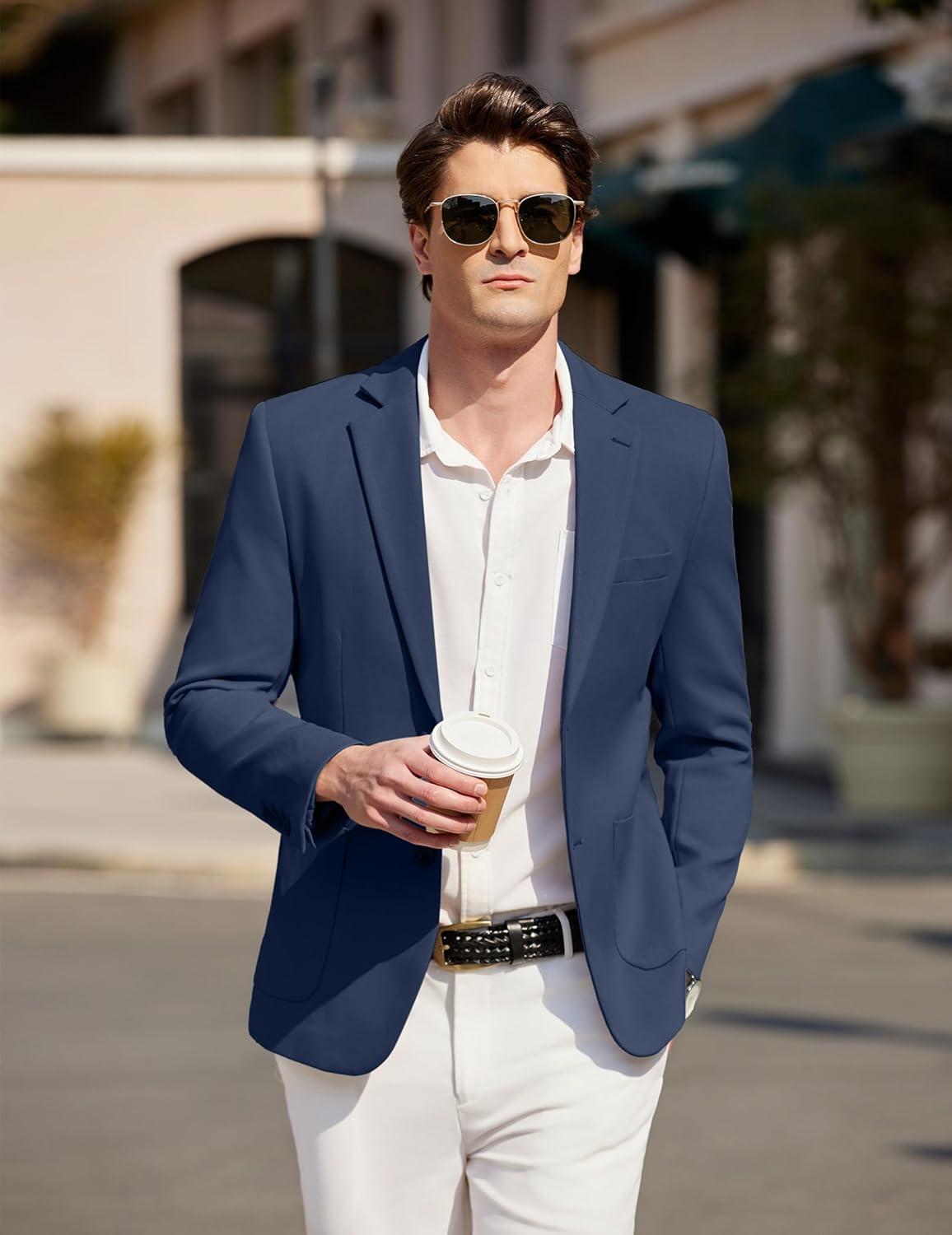 imageCOOFANDY Mens Casual Sport Coat Blazer Two Buttons Knit Lightweight Suit JacketsBlue