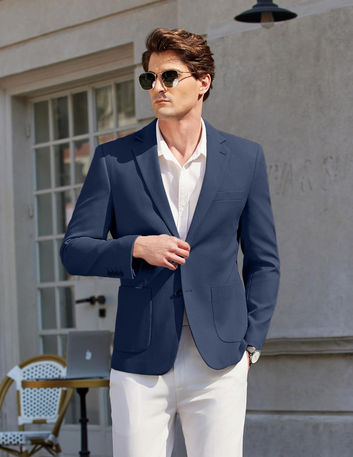 imageCOOFANDY Mens Casual Sport Coat Blazer Two Buttons Knit Lightweight Suit JacketsBlue