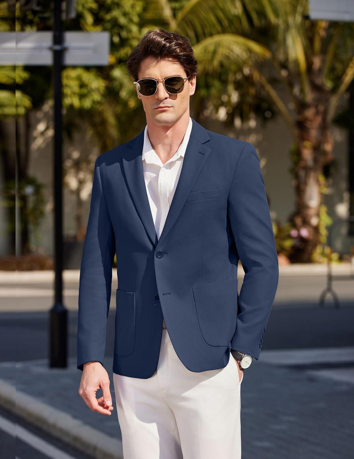 imageCOOFANDY Mens Casual Sport Coat Blazer Two Buttons Knit Lightweight Suit JacketsBlue