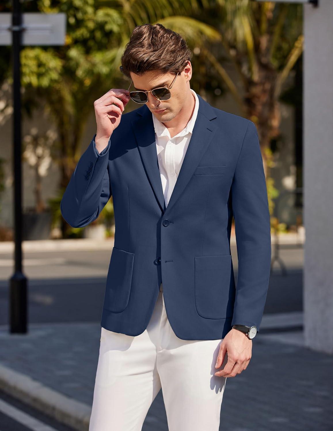 imageCOOFANDY Mens Casual Sport Coat Blazer Two Buttons Knit Lightweight Suit JacketsBlue