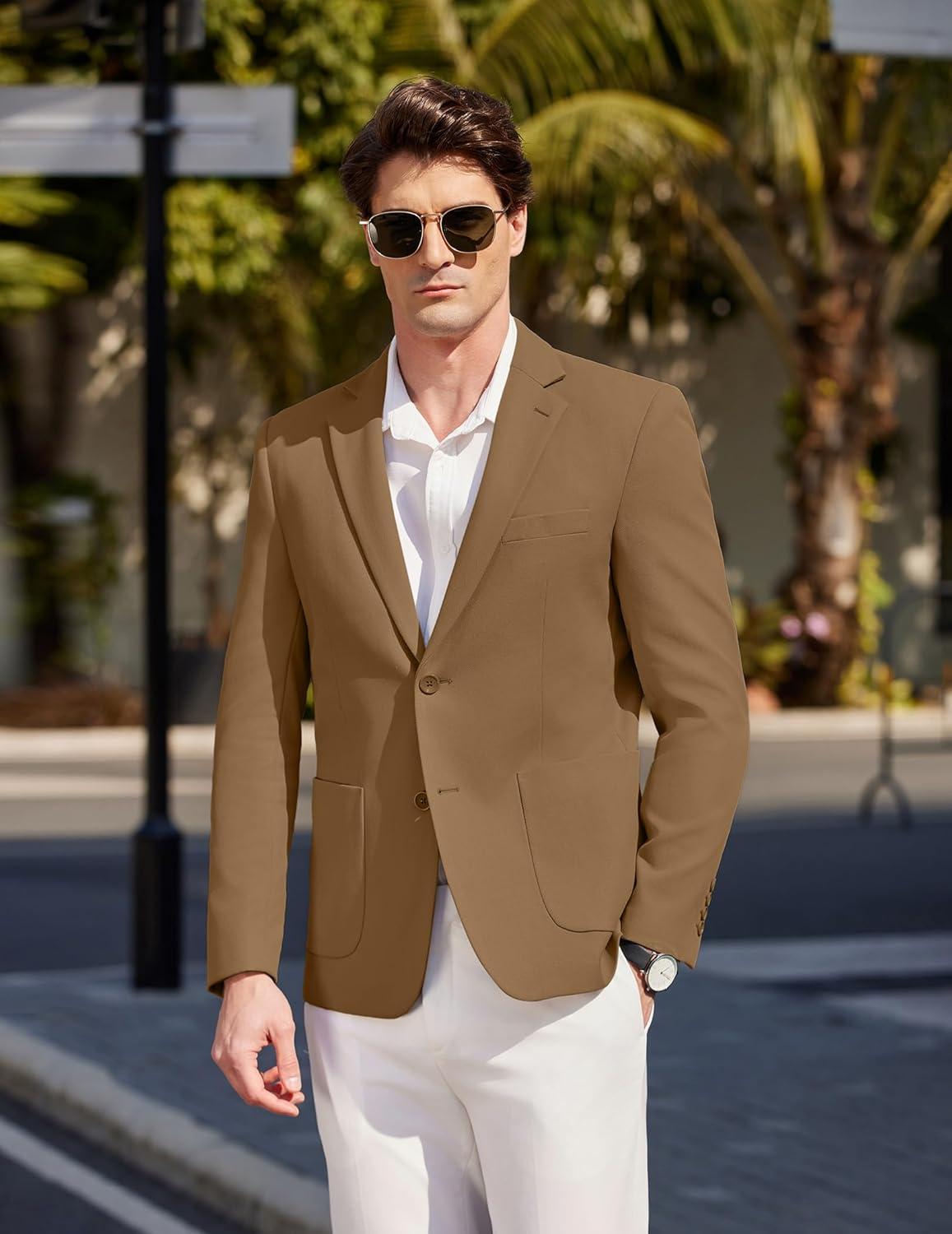 imageCOOFANDY Mens Casual Sport Coat Blazer Two Buttons Knit Lightweight Suit JacketsBrown