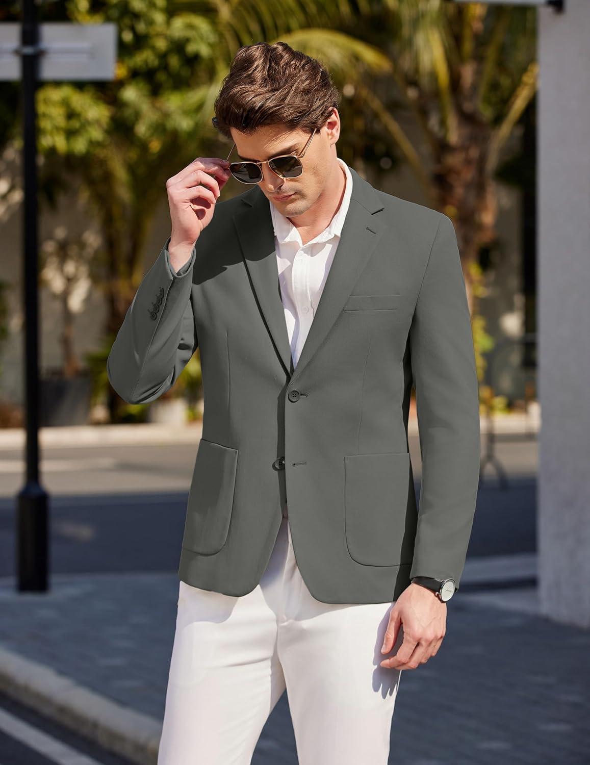 imageCOOFANDY Mens Casual Sport Coat Blazer Two Buttons Knit Lightweight Suit JacketsDark Grey