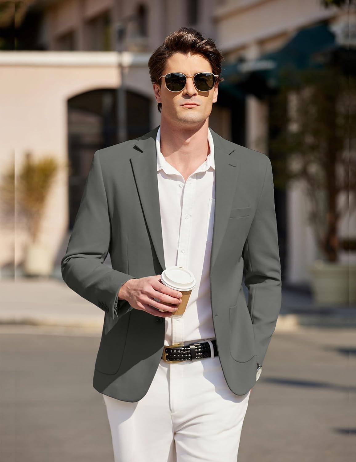 imageCOOFANDY Mens Casual Sport Coat Blazer Two Buttons Knit Lightweight Suit JacketsDark Grey