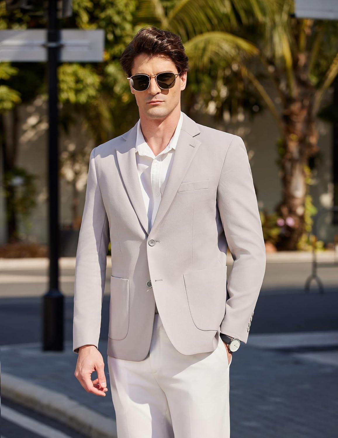 imageCOOFANDY Mens Casual Sport Coat Blazer Two Buttons Knit Lightweight Suit JacketsLight Grey