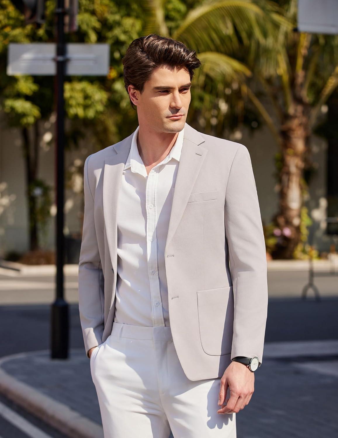 imageCOOFANDY Mens Casual Sport Coat Blazer Two Buttons Knit Lightweight Suit JacketsLight Grey