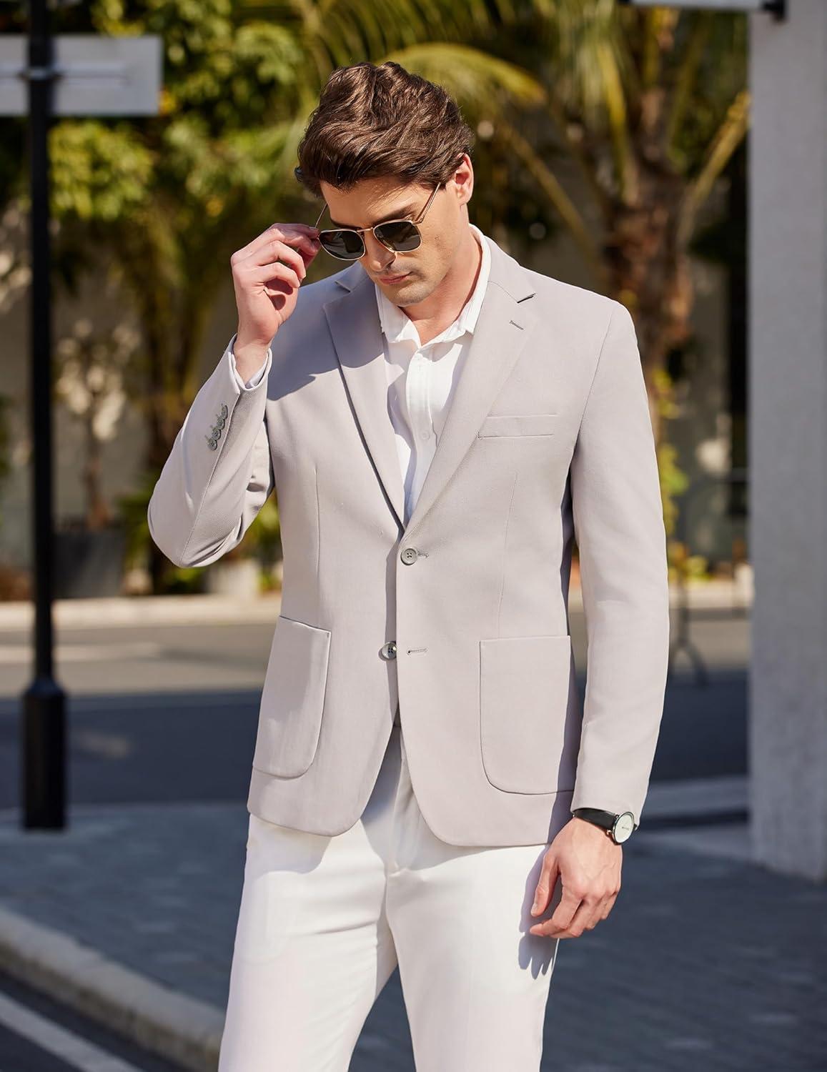 imageCOOFANDY Mens Casual Sport Coat Blazer Two Buttons Knit Lightweight Suit JacketsLight Grey