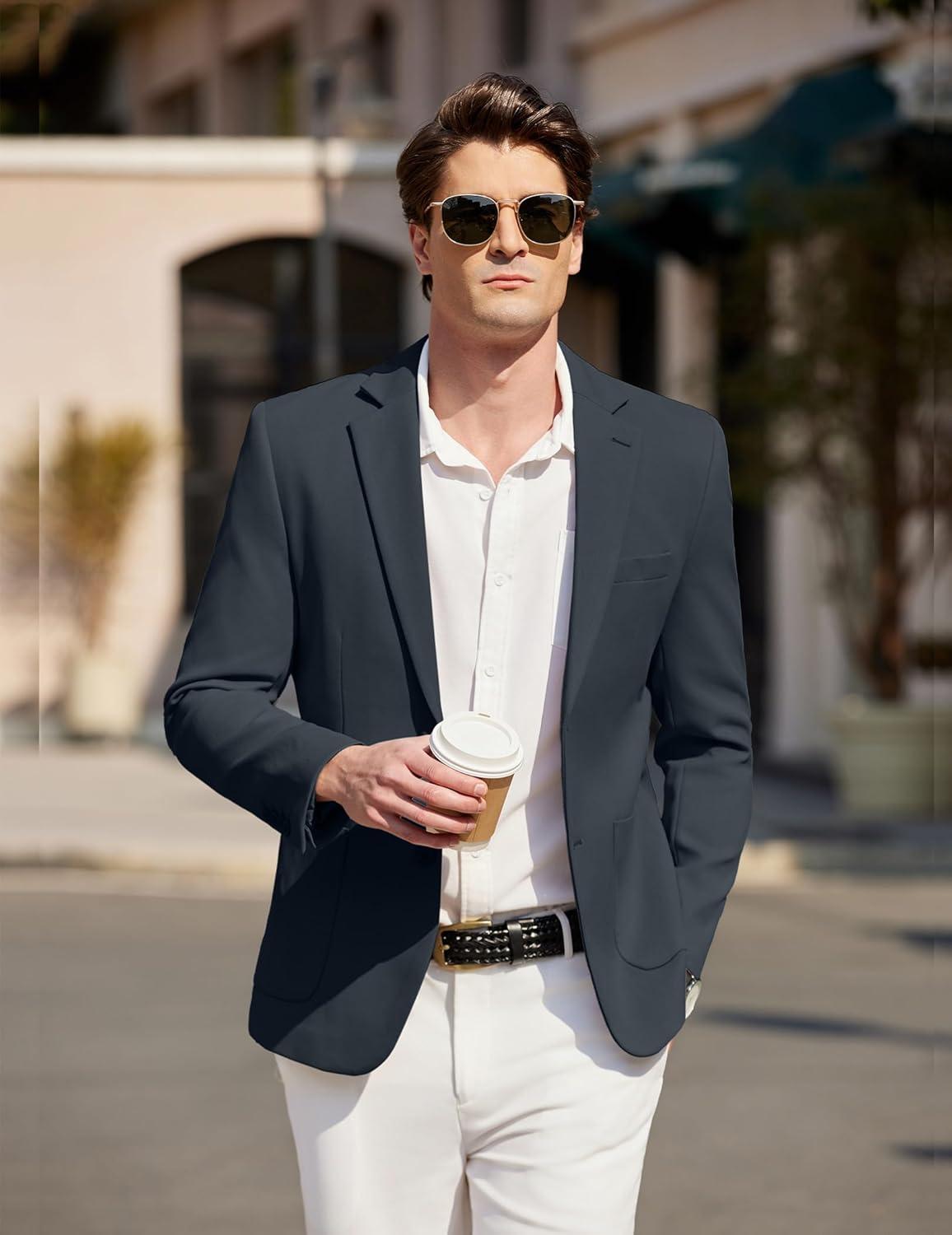 imageCOOFANDY Mens Casual Sport Coat Blazer Two Buttons Knit Lightweight Suit JacketsNavy