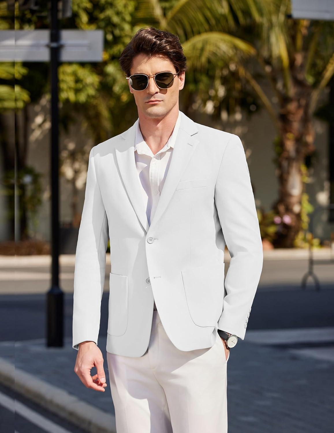 imageCOOFANDY Mens Casual Sport Coat Blazer Two Buttons Knit Lightweight Suit JacketsWhite