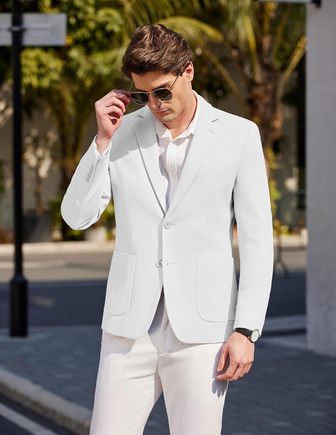 imageCOOFANDY Mens Casual Sport Coat Blazer Two Buttons Knit Lightweight Suit JacketsWhite