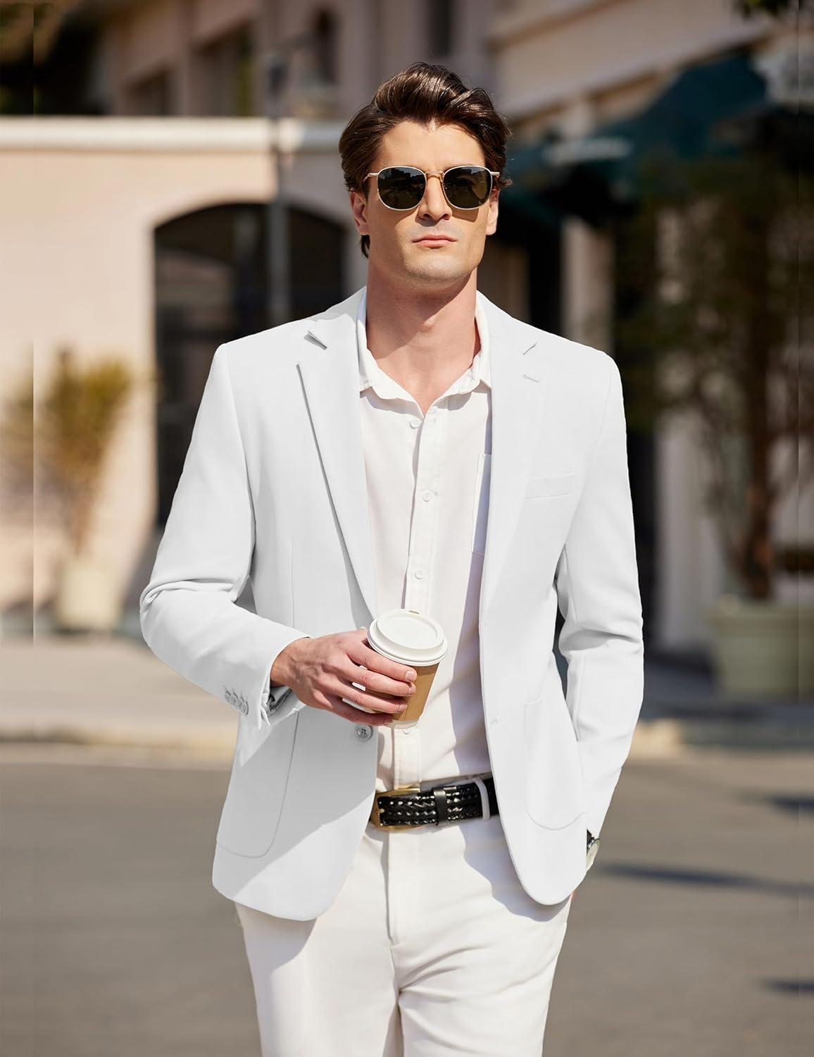 imageCOOFANDY Mens Casual Sport Coat Blazer Two Buttons Knit Lightweight Suit JacketsWhite
