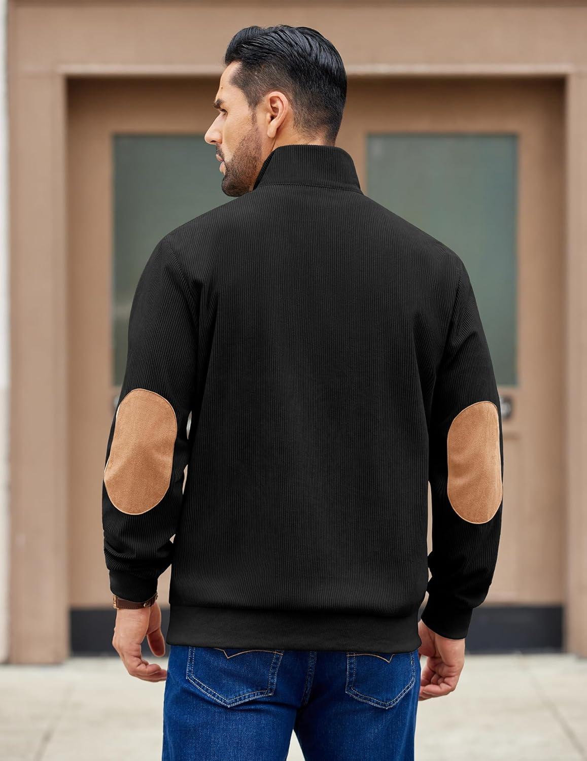 imageCOOFANDY Mens Corduroy Sweatshirt Long Sleeve Pullover Quarter Button Fall Sweat ShirtsBlack