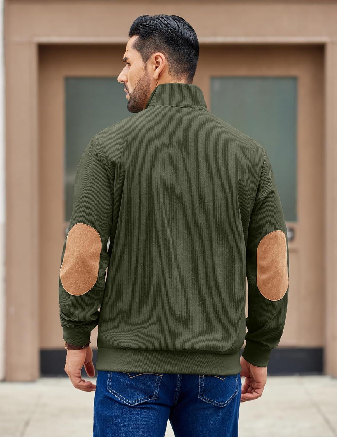 imageCOOFANDY Mens Corduroy Sweatshirt Long Sleeve Pullover Quarter Button Fall Sweat ShirtsDark Army Green