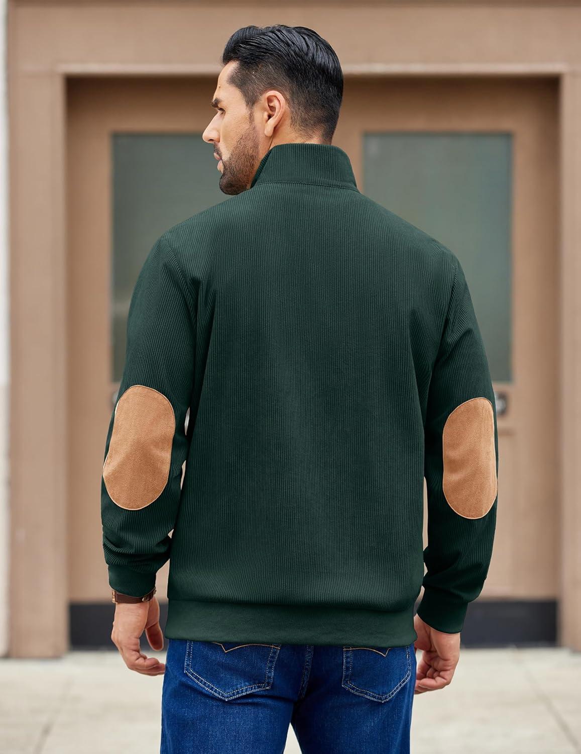 imageCOOFANDY Mens Corduroy Sweatshirt Long Sleeve Pullover Quarter Button Fall Sweat ShirtsLake Green