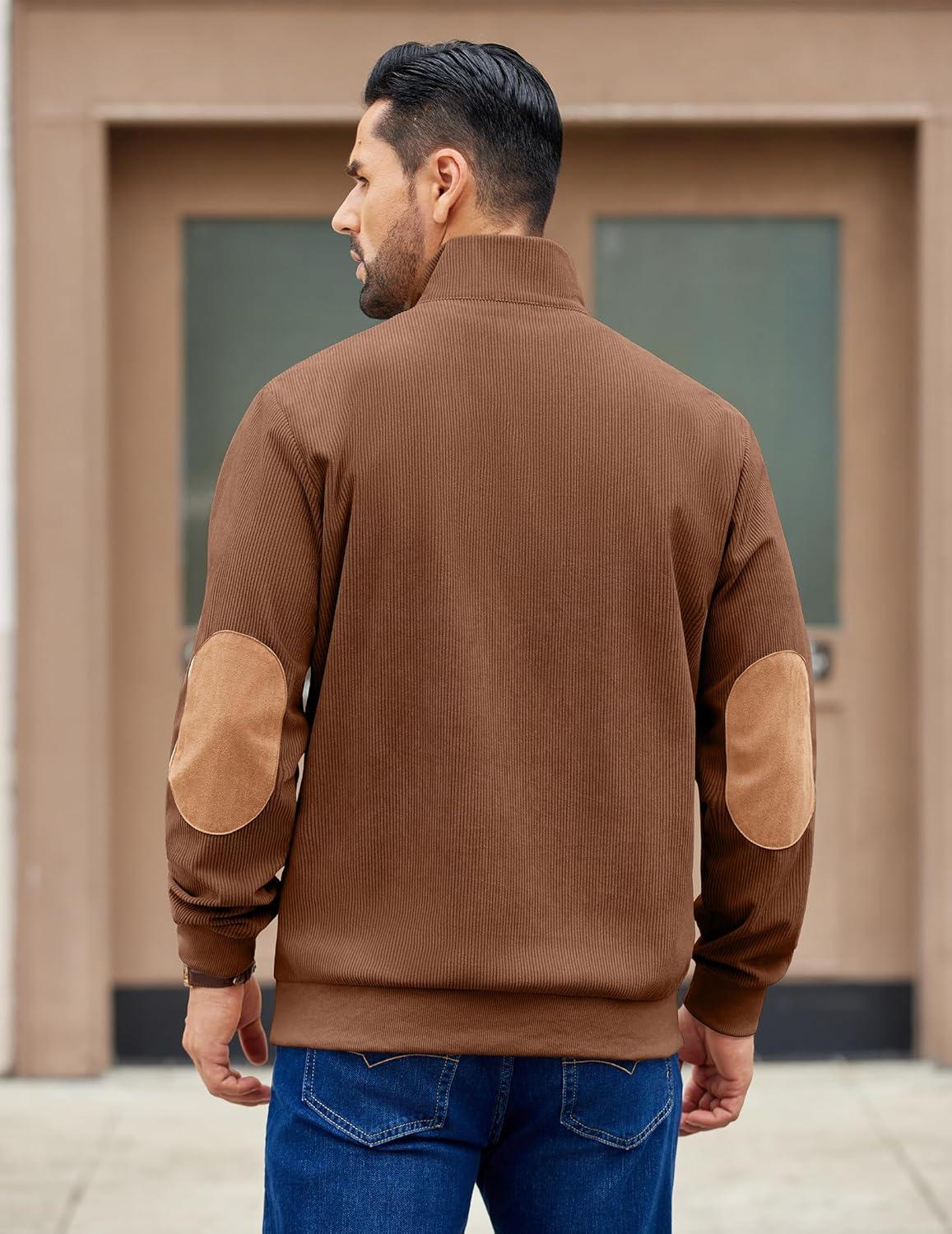 imageCOOFANDY Mens Corduroy Sweatshirt Long Sleeve Pullover Quarter Button Fall Sweat ShirtsLight Brown