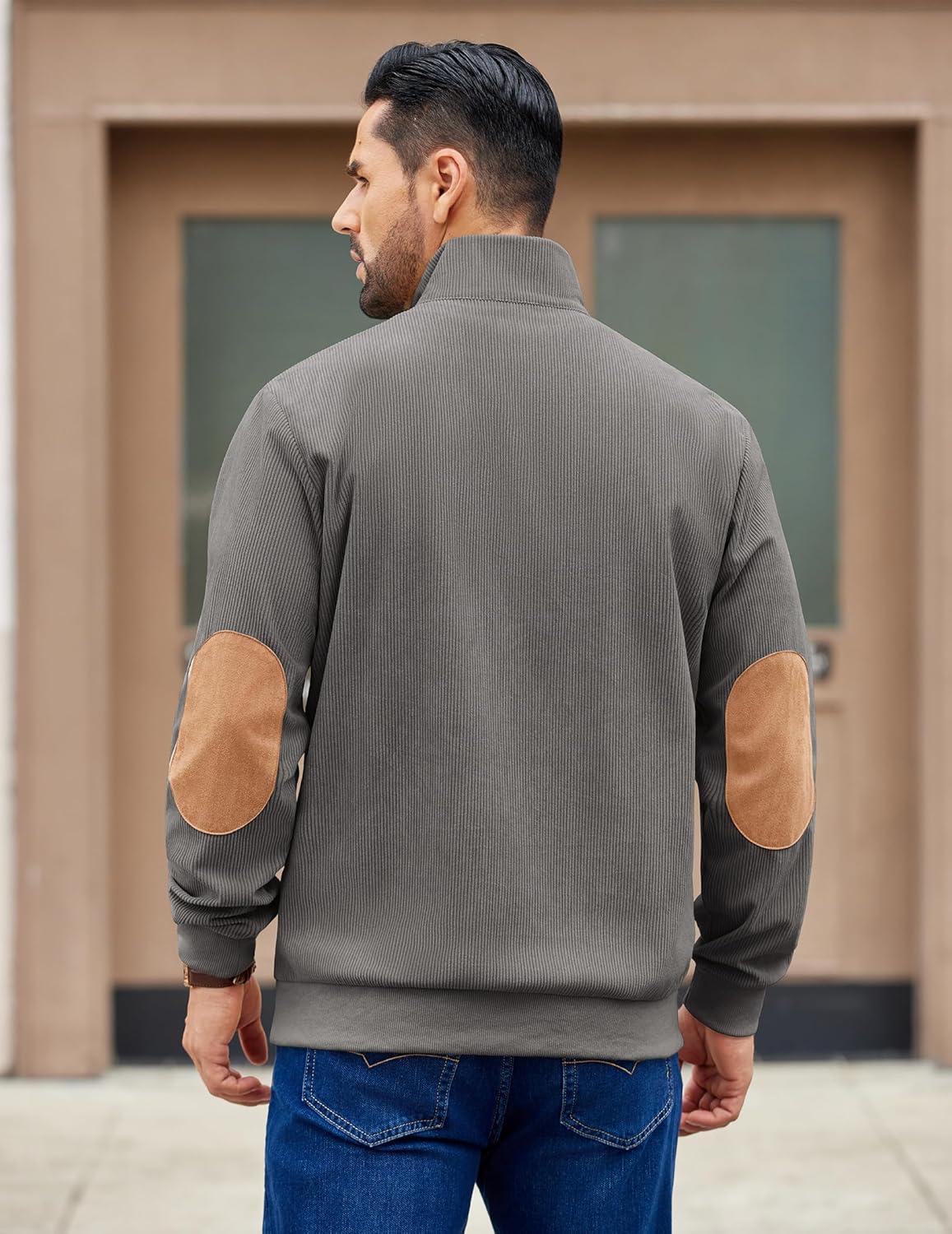 imageCOOFANDY Mens Corduroy Sweatshirt Long Sleeve Pullover Quarter Button Fall Sweat ShirtsLight Grey