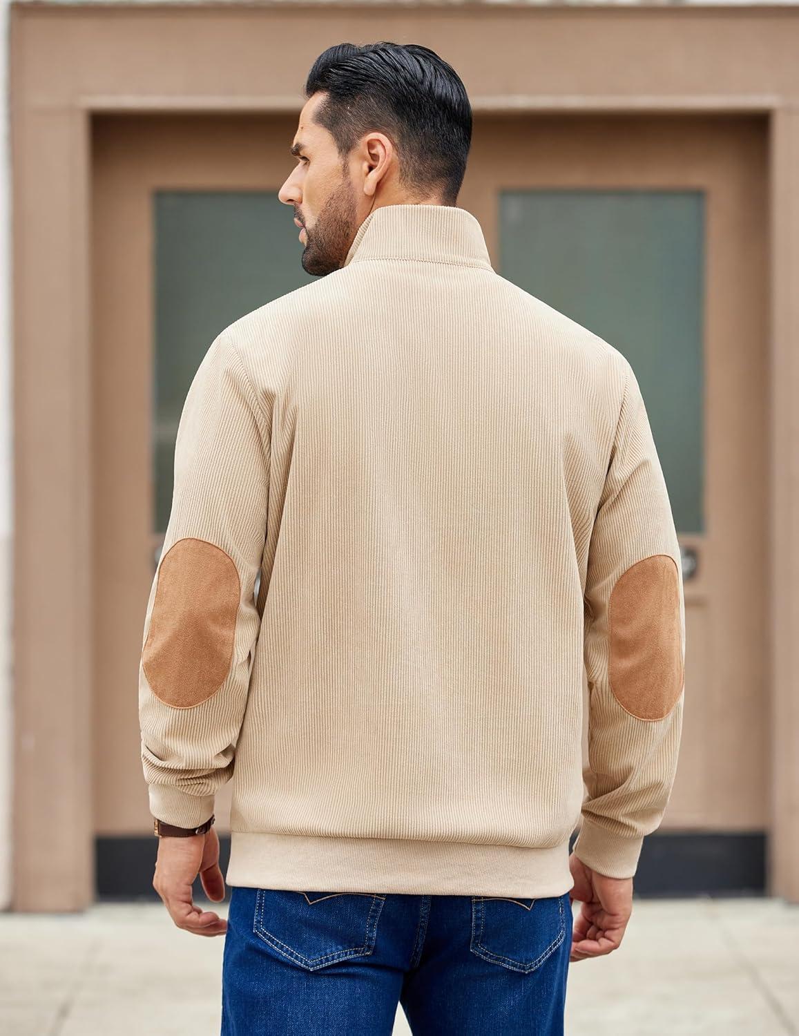 imageCOOFANDY Mens Corduroy Sweatshirt Long Sleeve Pullover Quarter Button Fall Sweat ShirtsLight Khaki