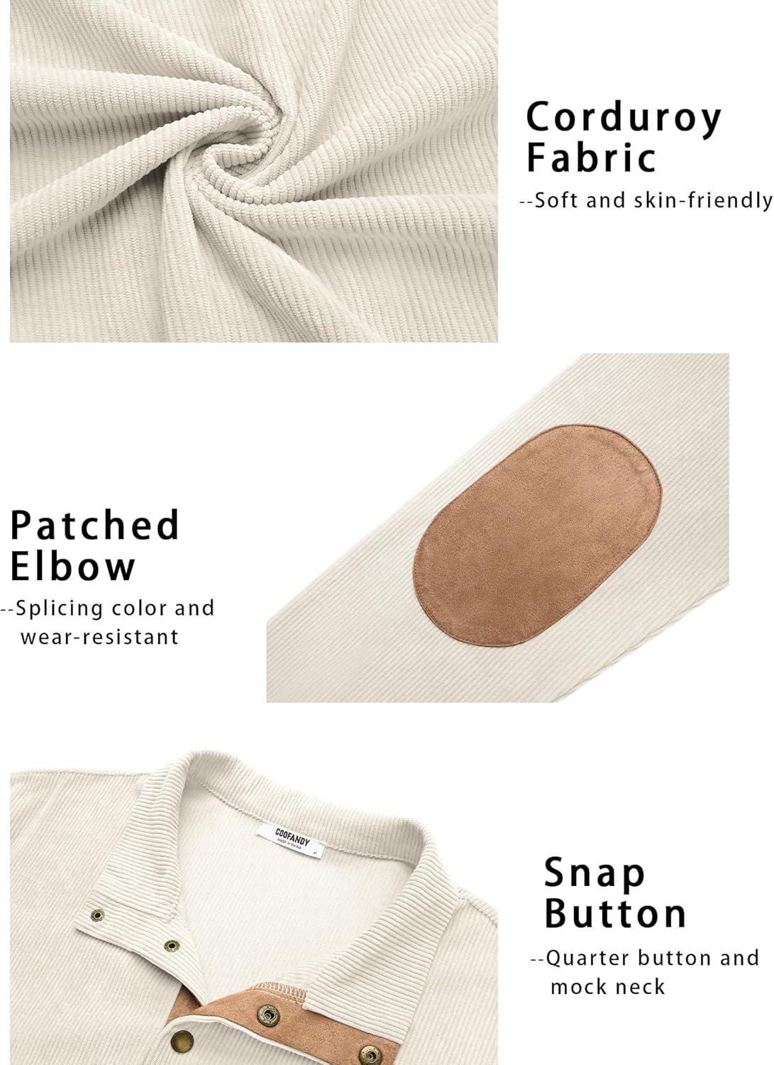 imageCOOFANDY Mens Corduroy Sweatshirt Long Sleeve Pullover Quarter Button Fall Sweat ShirtsMoon Grey