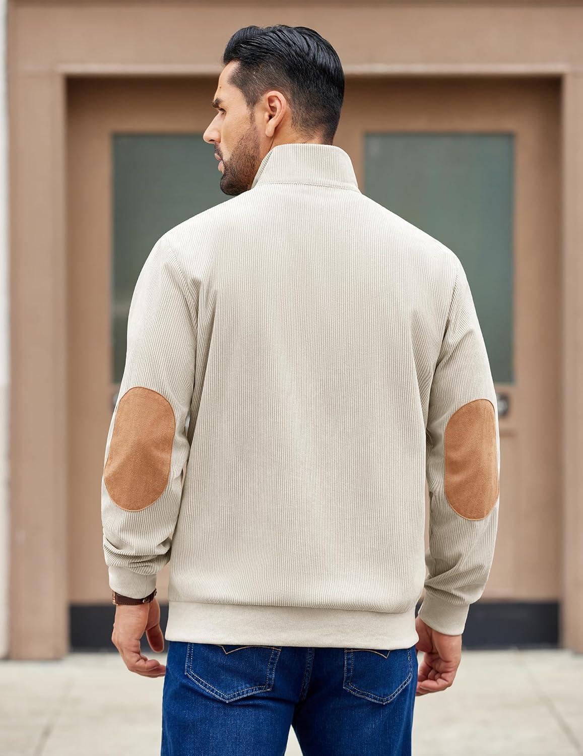 imageCOOFANDY Mens Corduroy Sweatshirt Long Sleeve Pullover Quarter Button Fall Sweat ShirtsMoon Grey