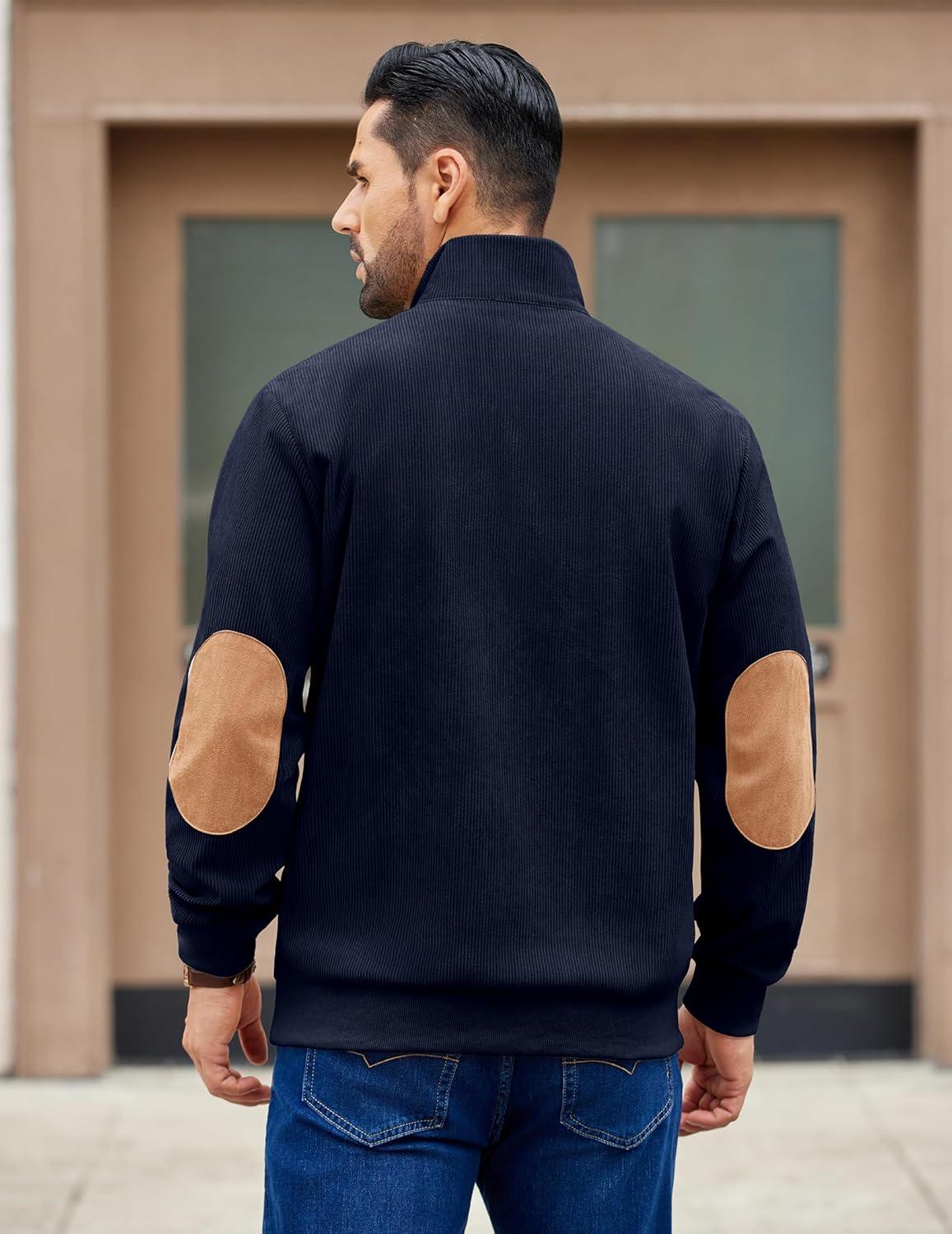 imageCOOFANDY Mens Corduroy Sweatshirt Long Sleeve Pullover Quarter Button Fall Sweat ShirtsNavy Blue