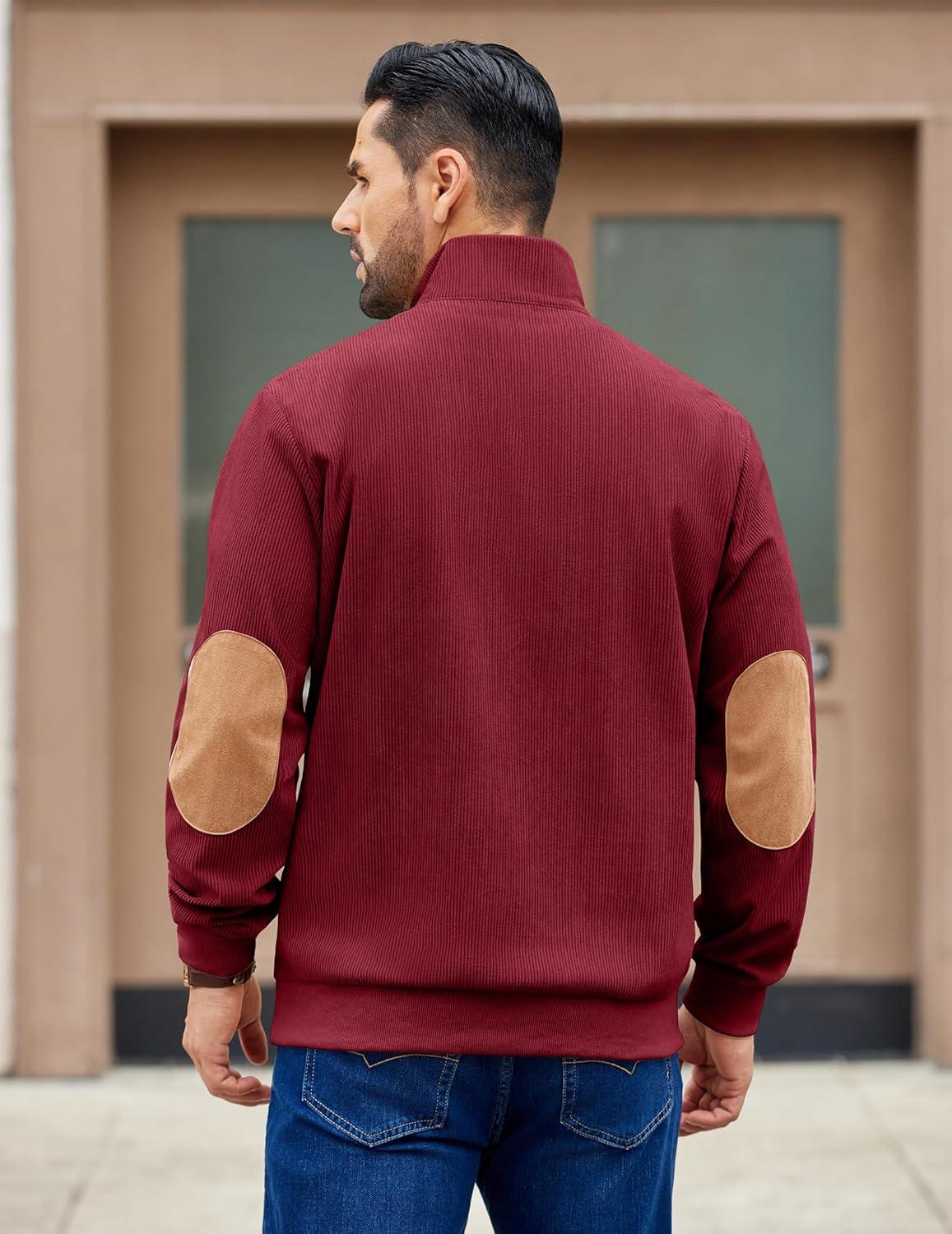 imageCOOFANDY Mens Corduroy Sweatshirt Long Sleeve Pullover Quarter Button Fall Sweat ShirtsWine Red
