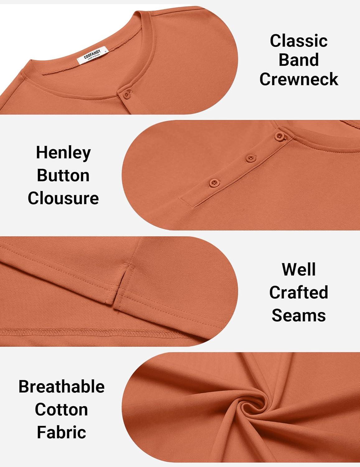 imageCOOFANDY Mens Cotton Henley TShirts Short Sleeve Button Casual Basic Tees Work Shirts with Split SideCaramel