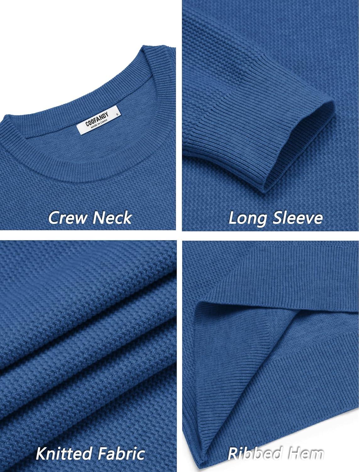 imageCOOFANDY Mens Crewneck Sweater Dress Long Sleeve Pullover Sweater Knit Lightweight SweatersBlue