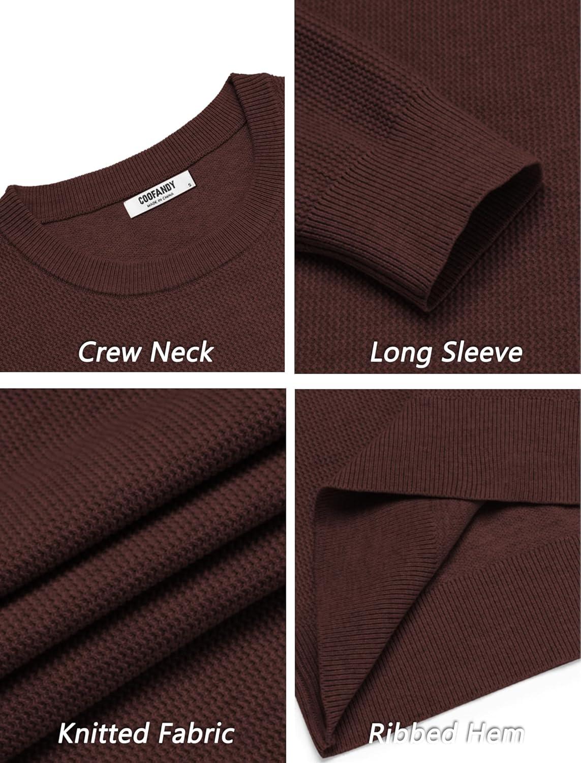 imageCOOFANDY Mens Crewneck Sweater Dress Long Sleeve Pullover Sweater Knit Lightweight SweatersBrown