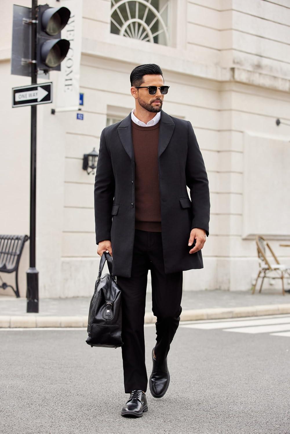 imageCOOFANDY Mens Crewneck Sweater Dress Long Sleeve Pullover Sweater Knit Lightweight SweatersBrown