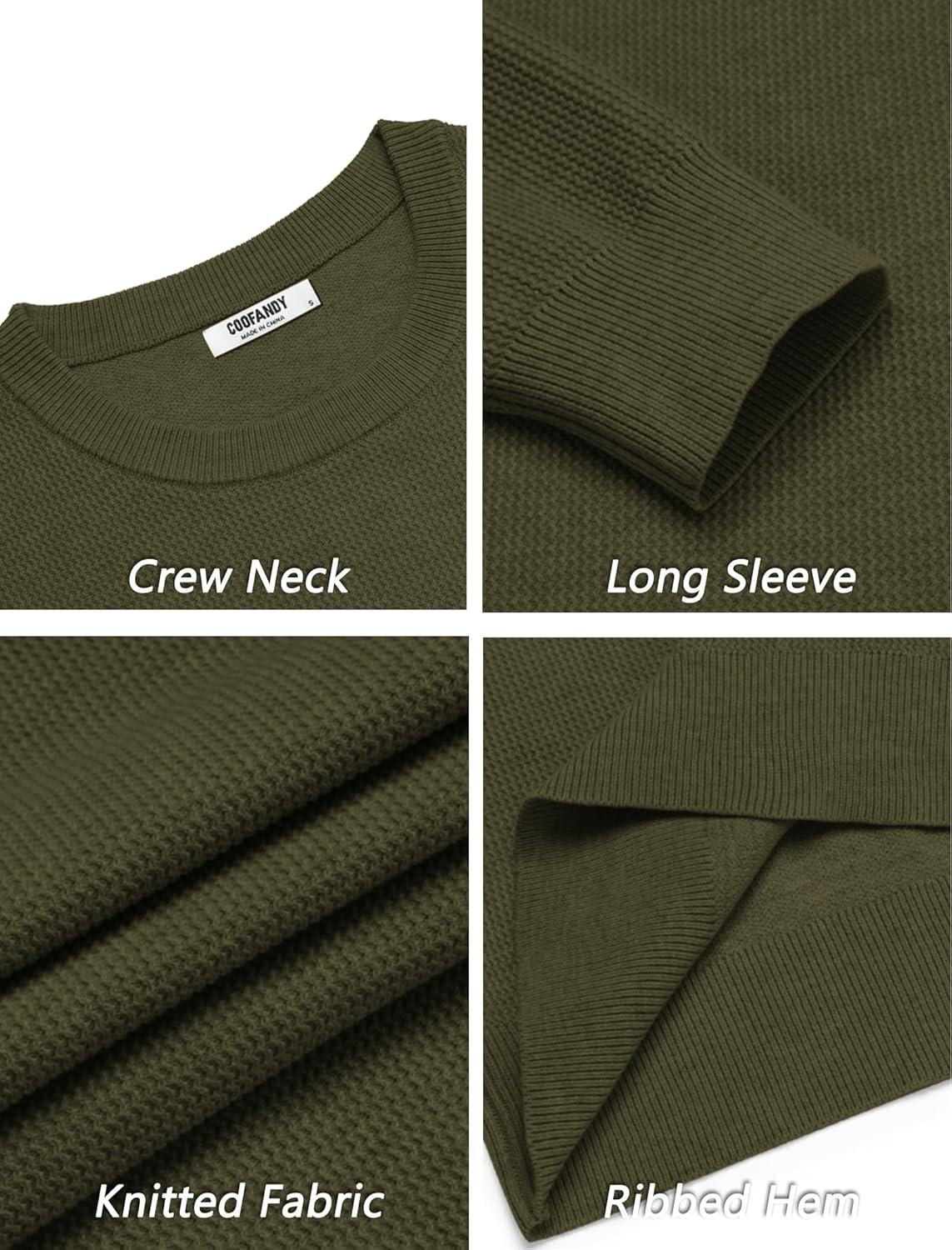 imageCOOFANDY Mens Crewneck Sweater Dress Long Sleeve Pullover Sweater Knit Lightweight SweatersDark Green