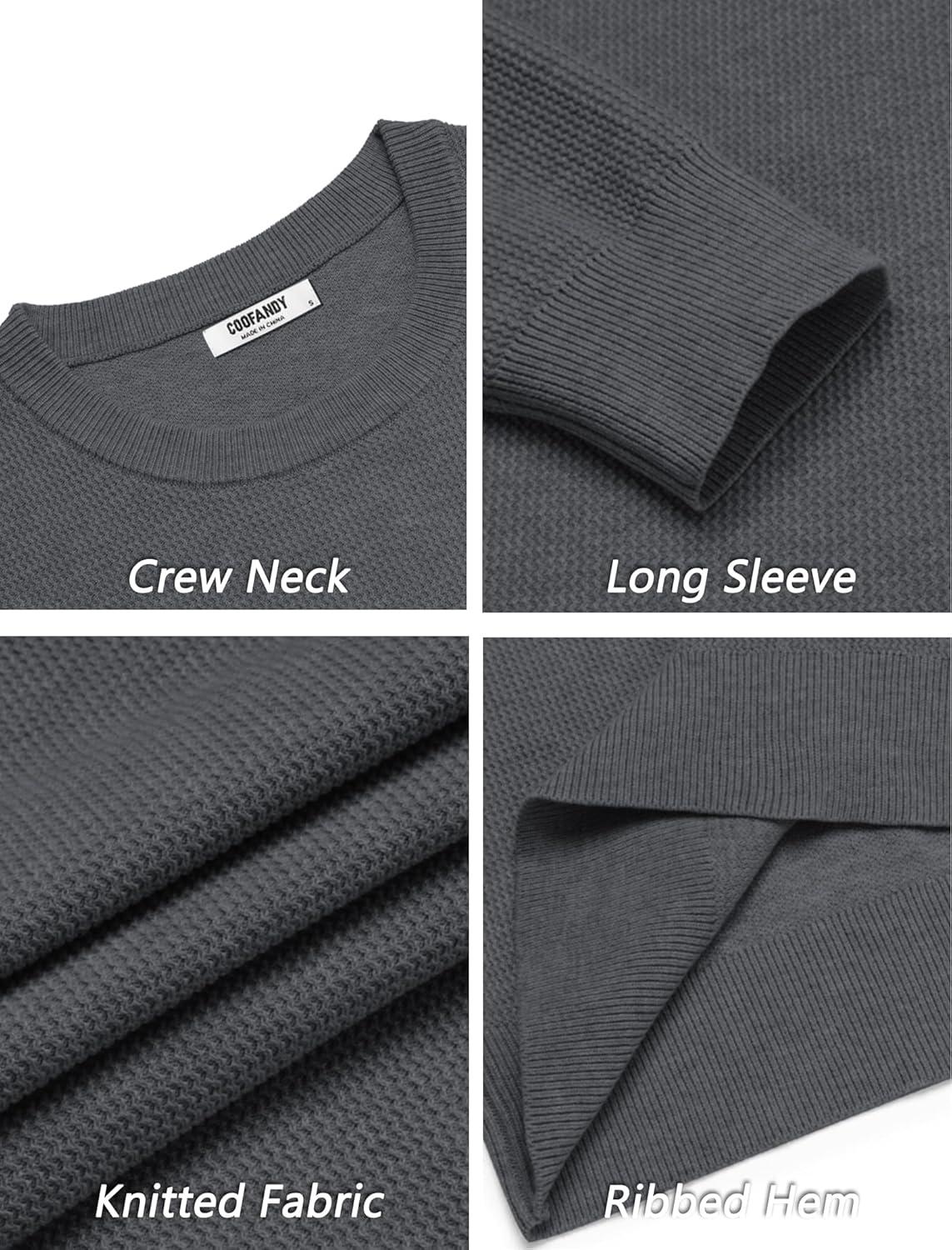 imageCOOFANDY Mens Crewneck Sweater Dress Long Sleeve Pullover Sweater Knit Lightweight SweatersDark Grey